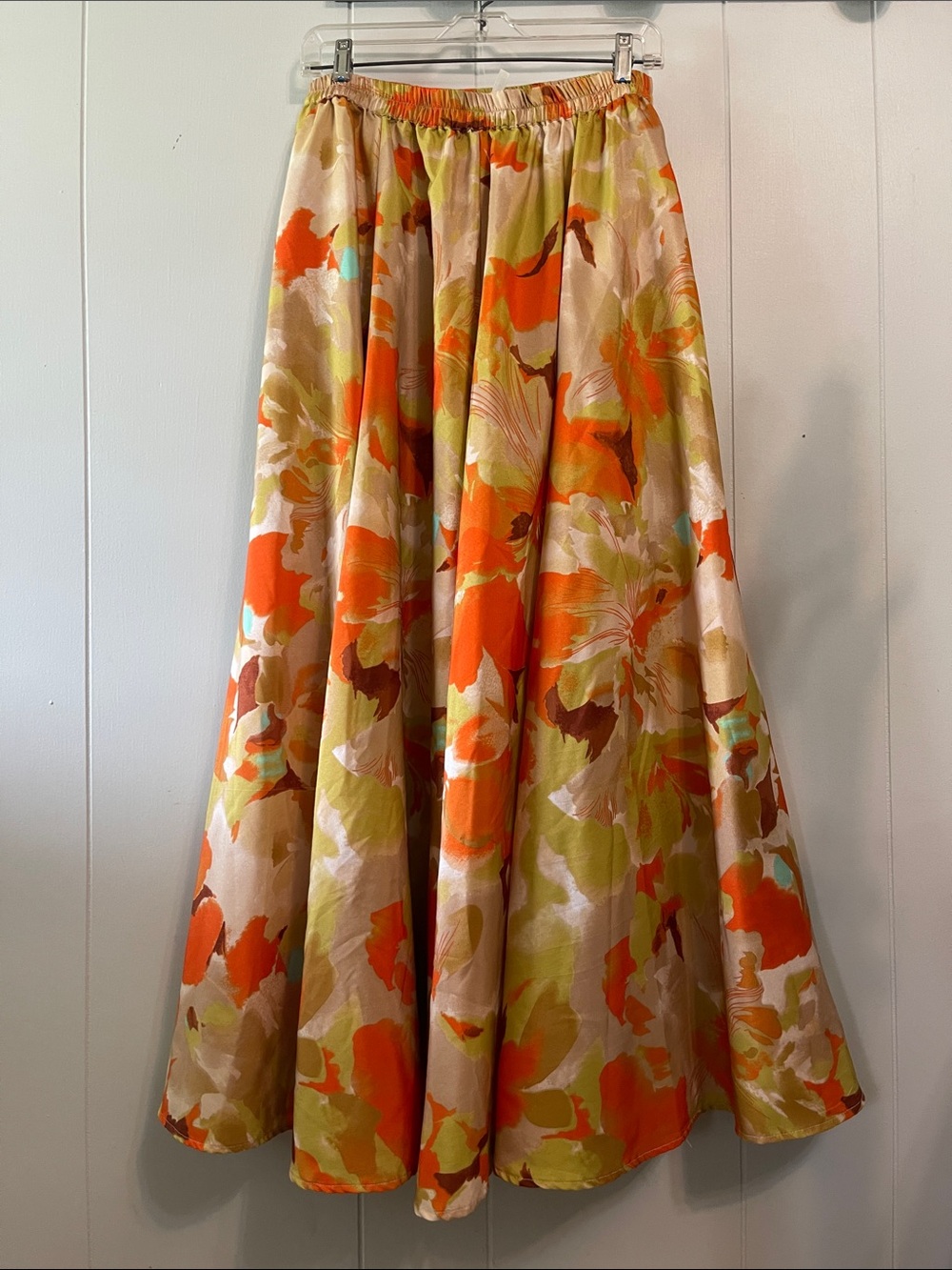 Moon Orchid Medium Maxi Yellow Floral Retro 70s Colorful Occasion Party Skirt